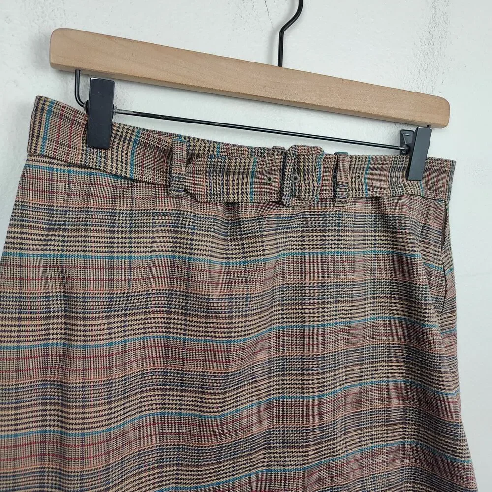 Modcloth Skirt Womens 6‎ Brown Plaid Mini Preppy Academia Schoolgirl Belted